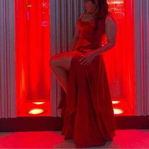 Red silky gown with pockets